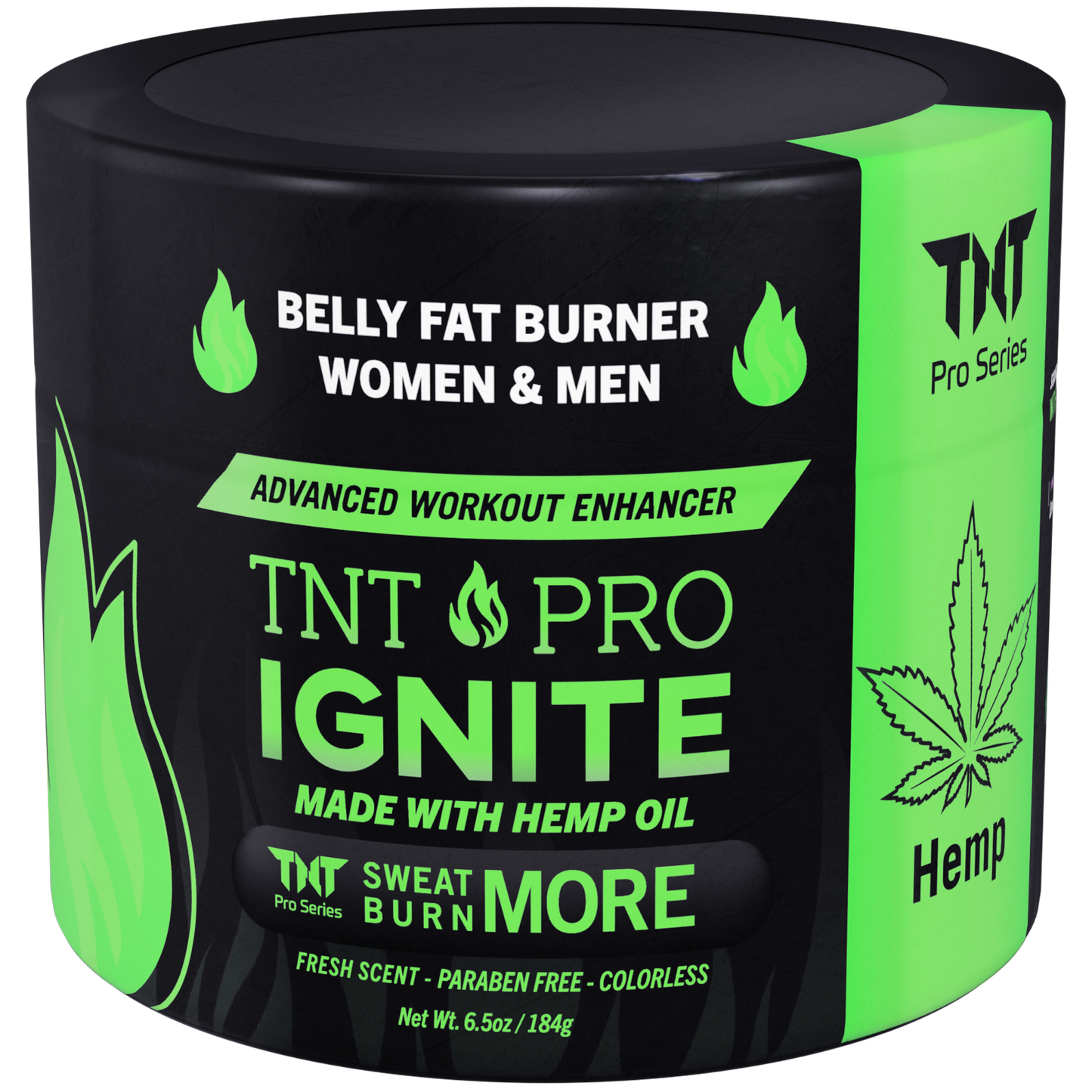 Belly Fat Burner Sweat Gel - Weight Loss Fat Burning Cream For Stomach with Hemp Pain Relief - TNT Pro Ignite Hot Cellulite Slimming Cream for Men and Women (6.5 oz Jar) - TNT Pro Series